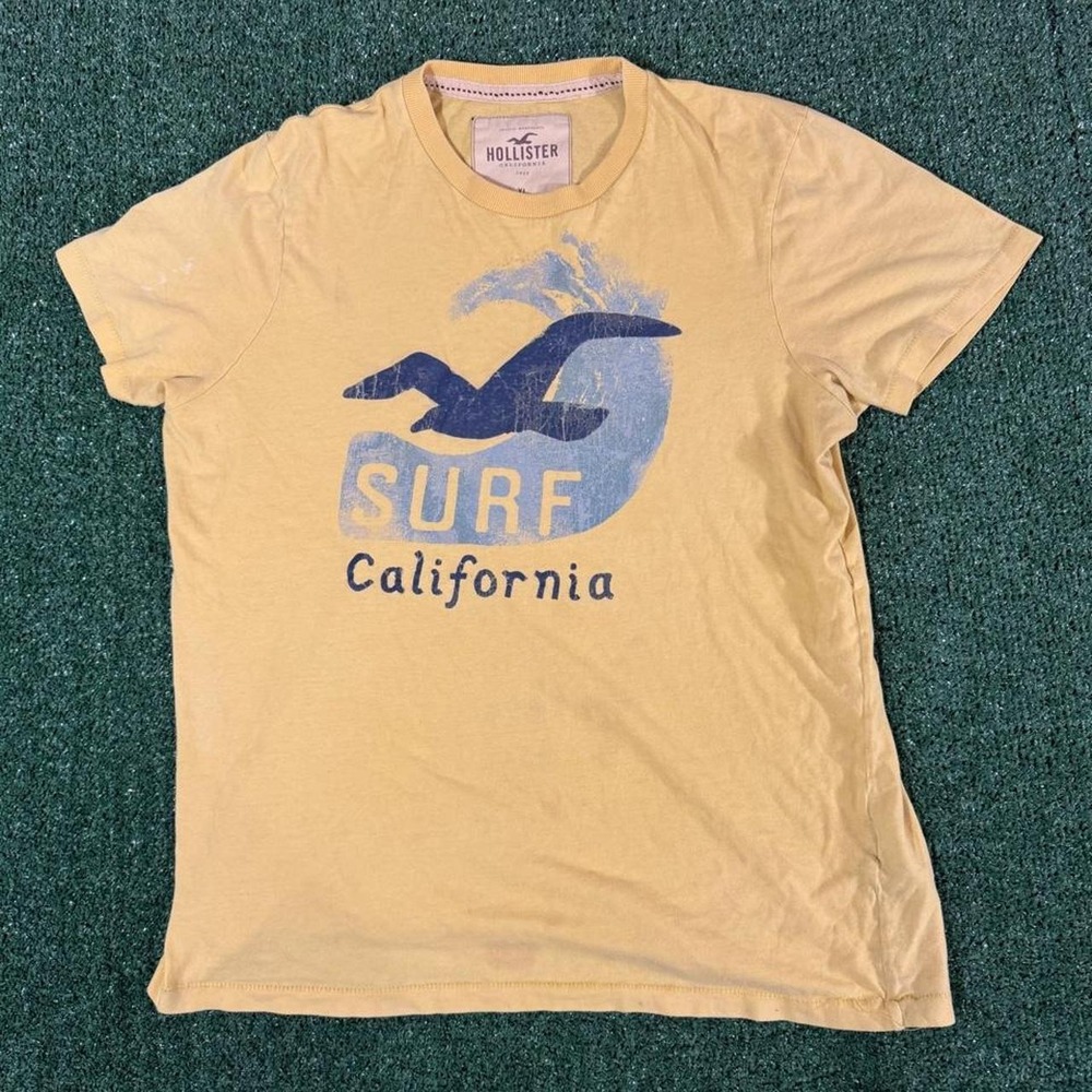 Hollister Surf California Vintage Graphic Tee Yellow Mens XL 0228